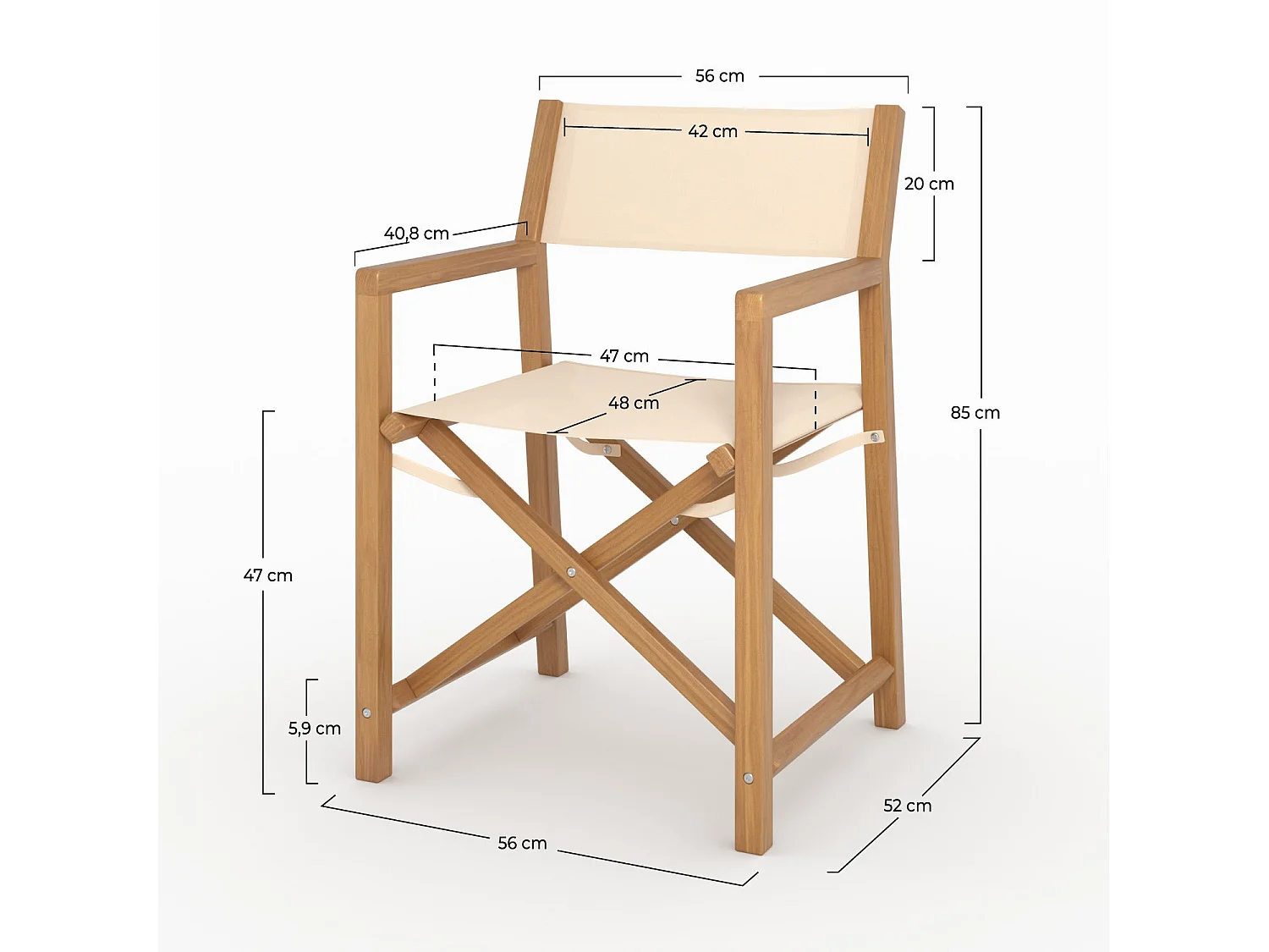 Sedia pieghevole in tessuto beige e legno d'acacia - Tubod