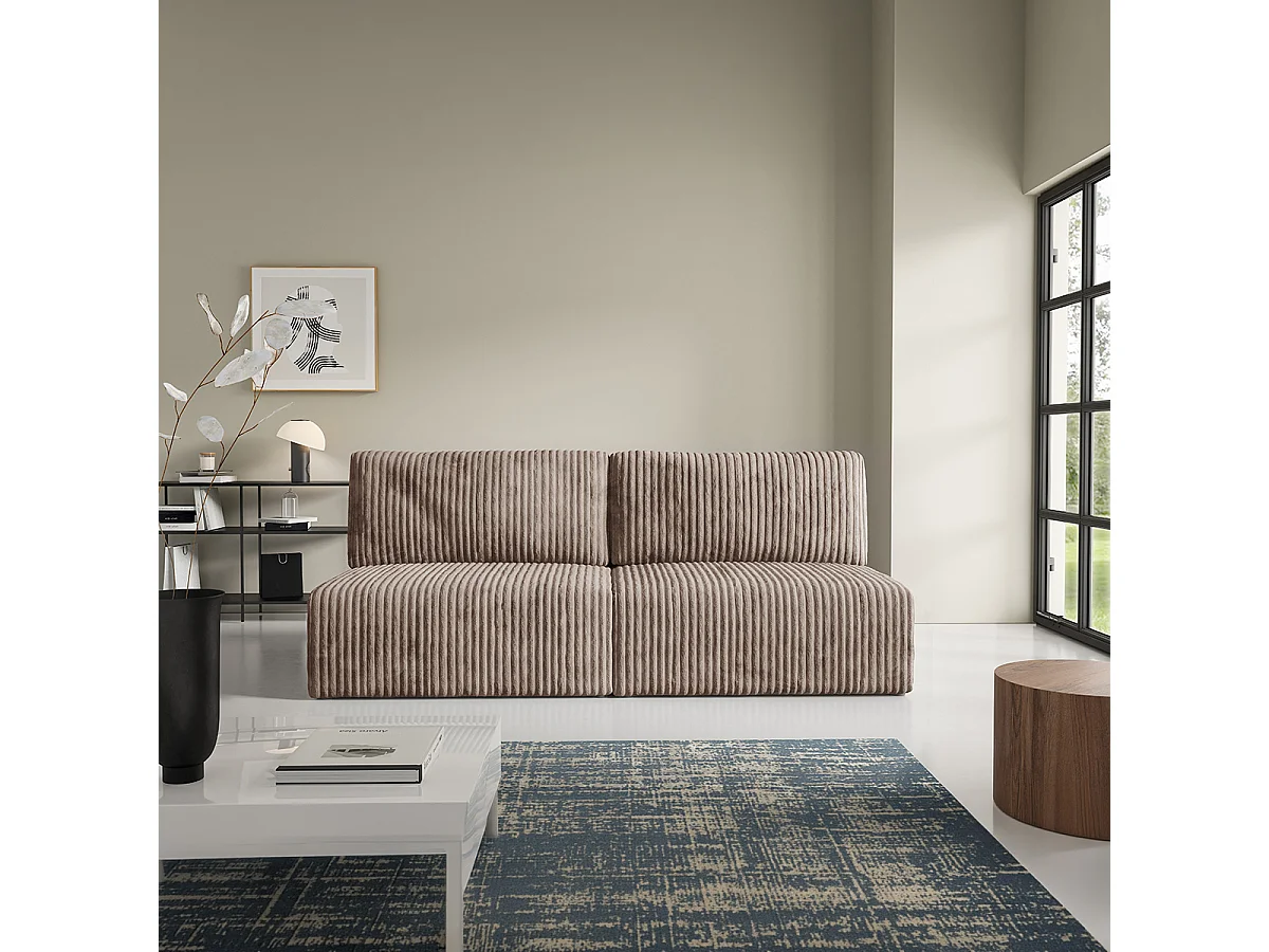 Canapé convertible 3 places avec coffre Angela Marron clair