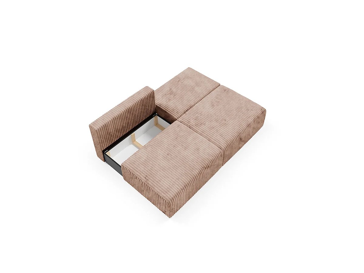 Canapé convertible 3 places avec coffre en tissu marron ANGELA