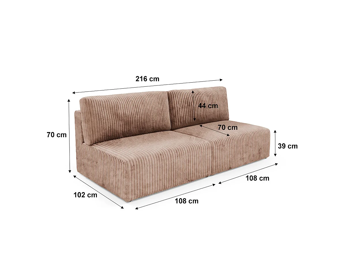 Canapé convertible 3 places avec coffre en tissu marron ANGELA