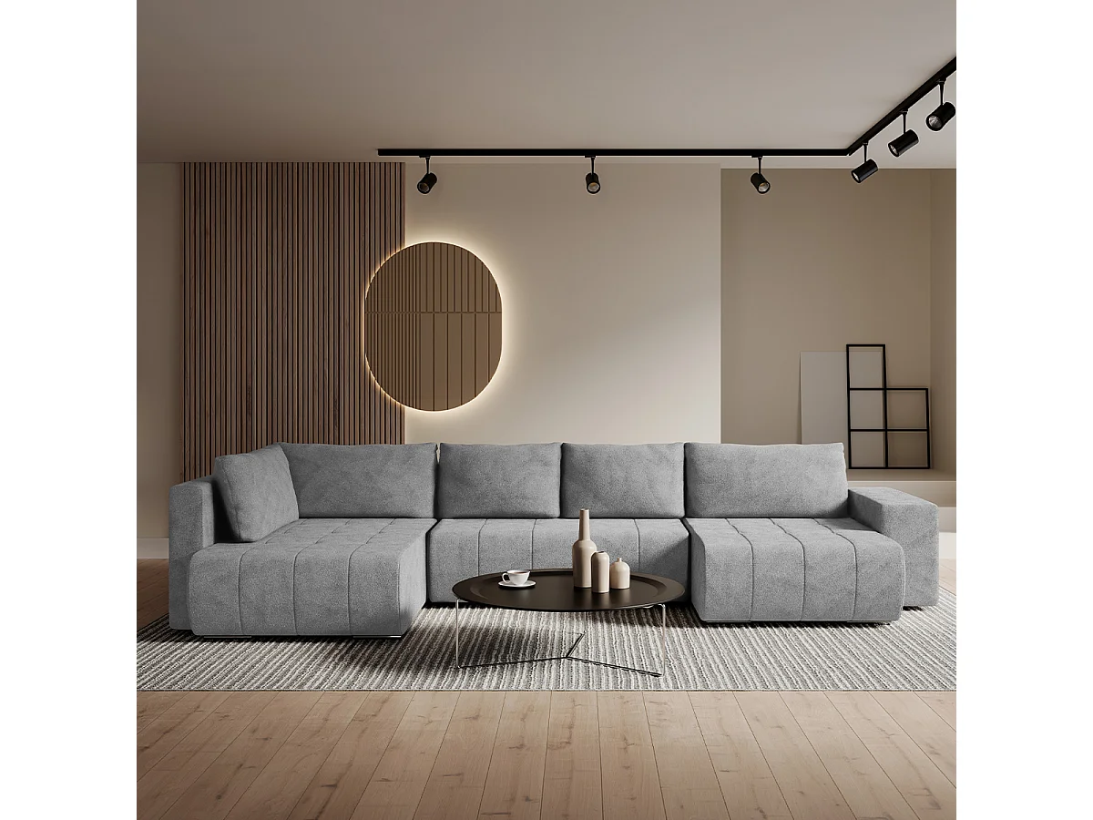 Canapé U 5 places convertible coffre Sergio Gris