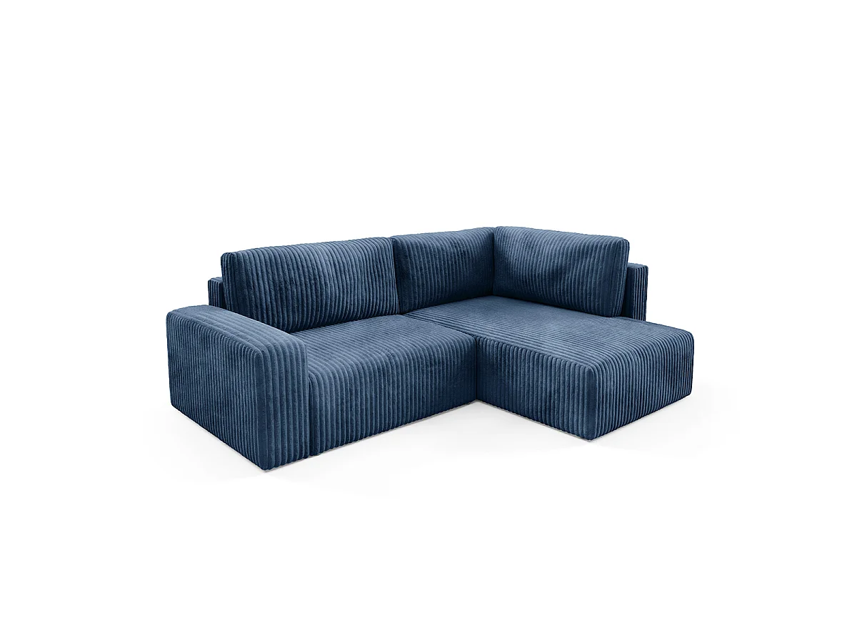 Canapé d'angle réversible et convertible 4 places avec coffre et accoudoirs Angela Bleu marine