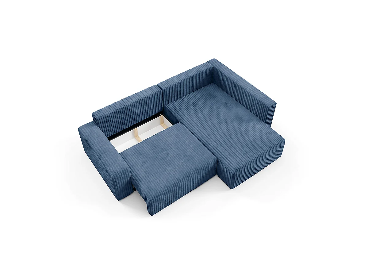 Canapé d'angle réversible et convertible 4 places avec coffre et accoudoirs Angela Bleu marine