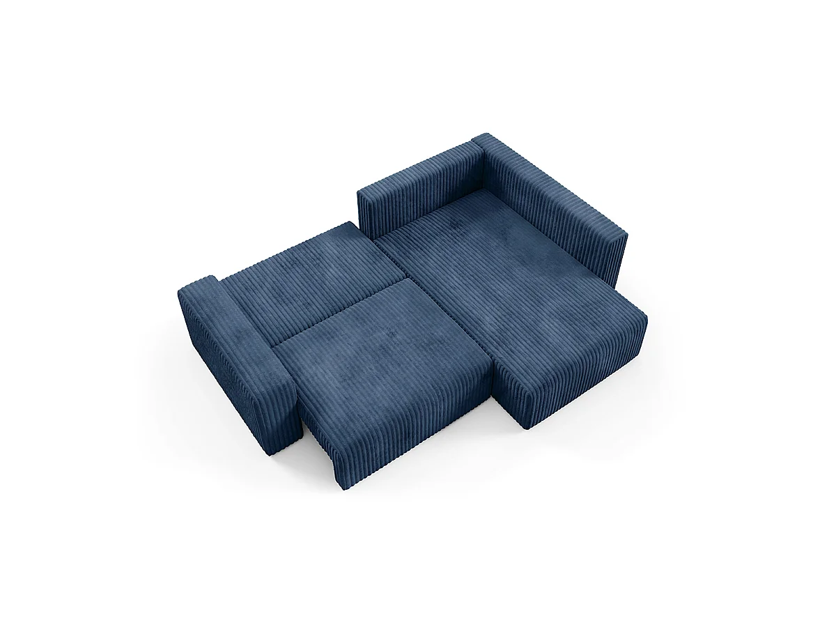 Canapé d'angle réversible et convertible 4 places avec coffre et accoudoirs Angela Bleu marine