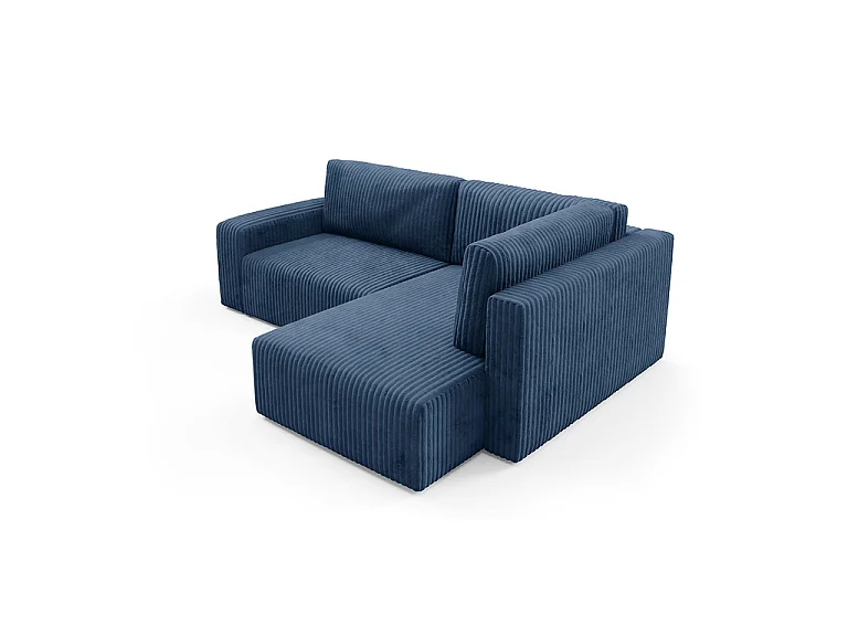 Canapé d'angle réversible et convertible 4 places avec coffre et accoudoirs Angela Bleu marine