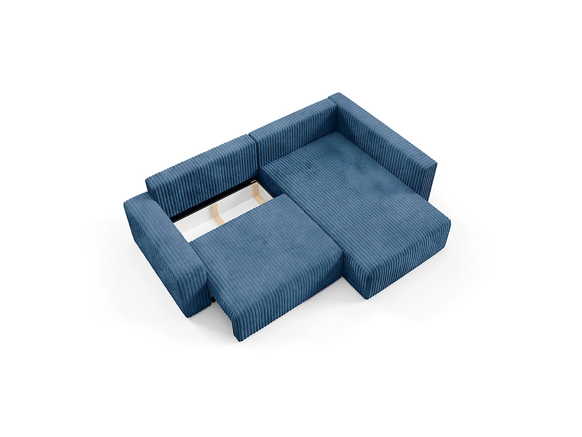 Canapé d'angle droit convertible 4 places avec coffre en tissu bleu marine ANGEL
