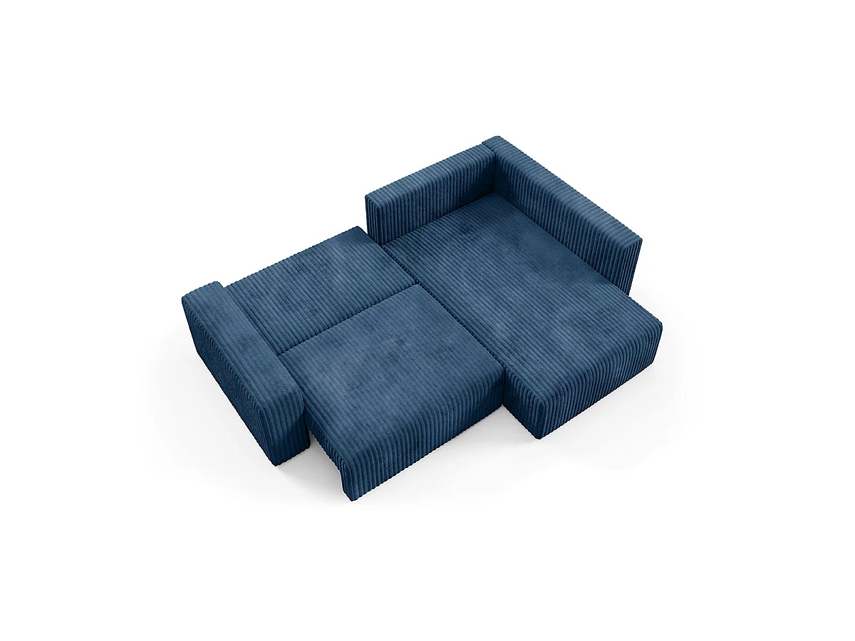 Canapé d'angle droit convertible 4 places avec coffre en tissu bleu marine ANGEL