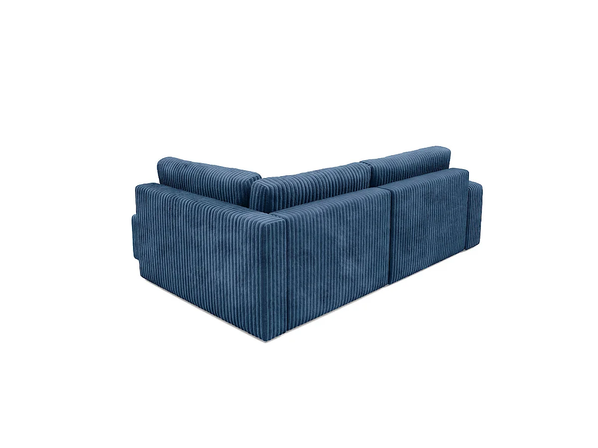 Canapé d'angle droit convertible 4 places avec coffre en tissu bleu marine ANGEL