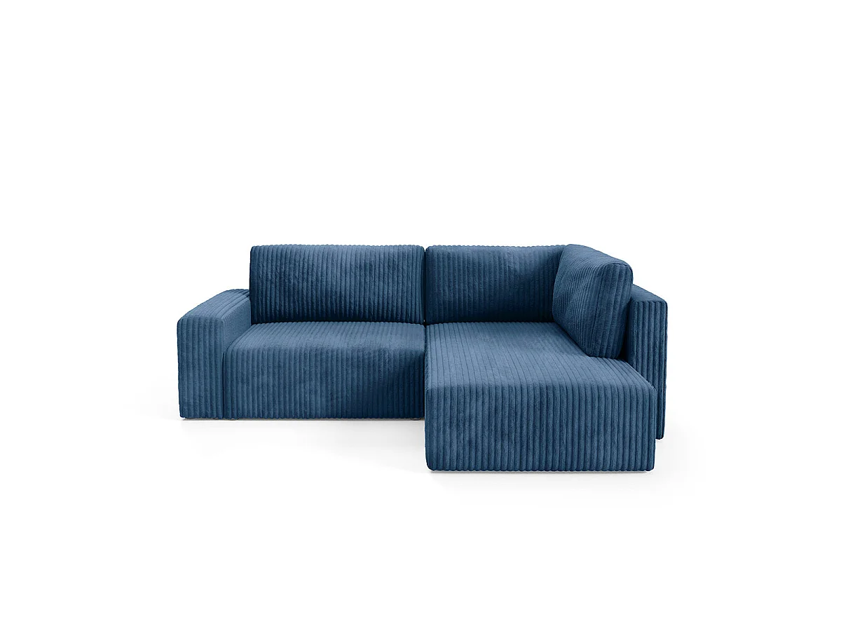 Canapé d'angle droit convertible 4 places avec coffre en tissu bleu marine ANGEL