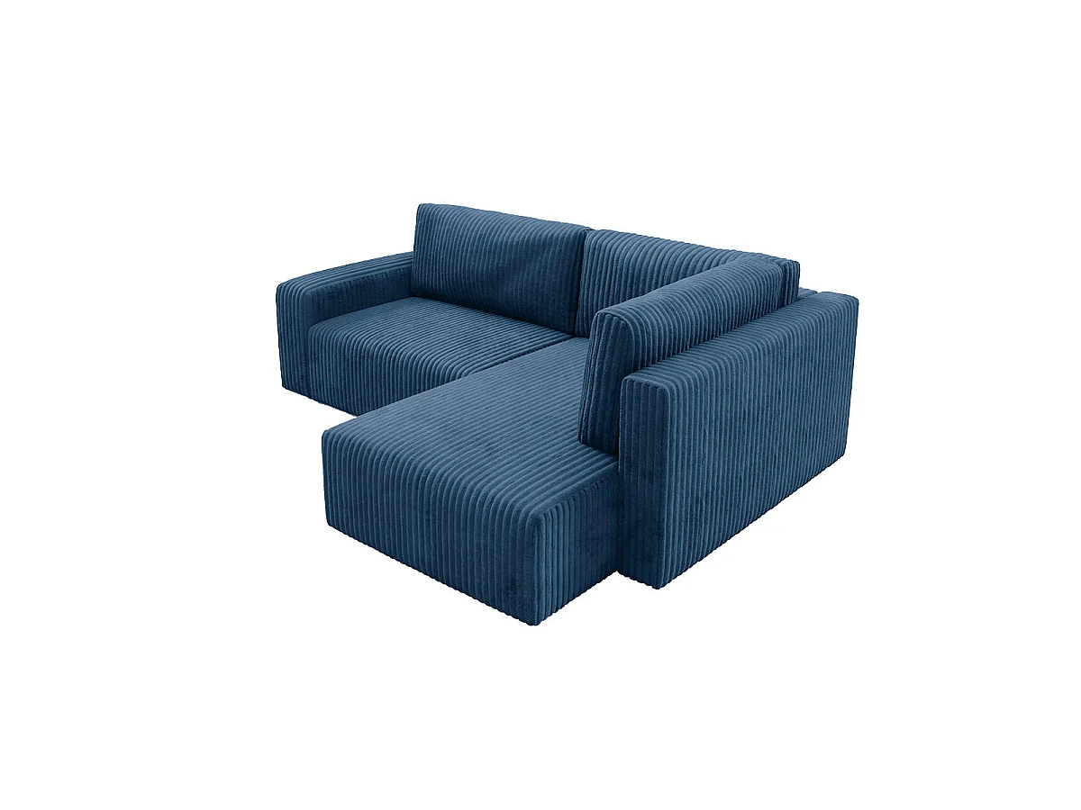 Canapé d'angle droit convertible 4 places avec coffre en tissu bleu marine ANGEL