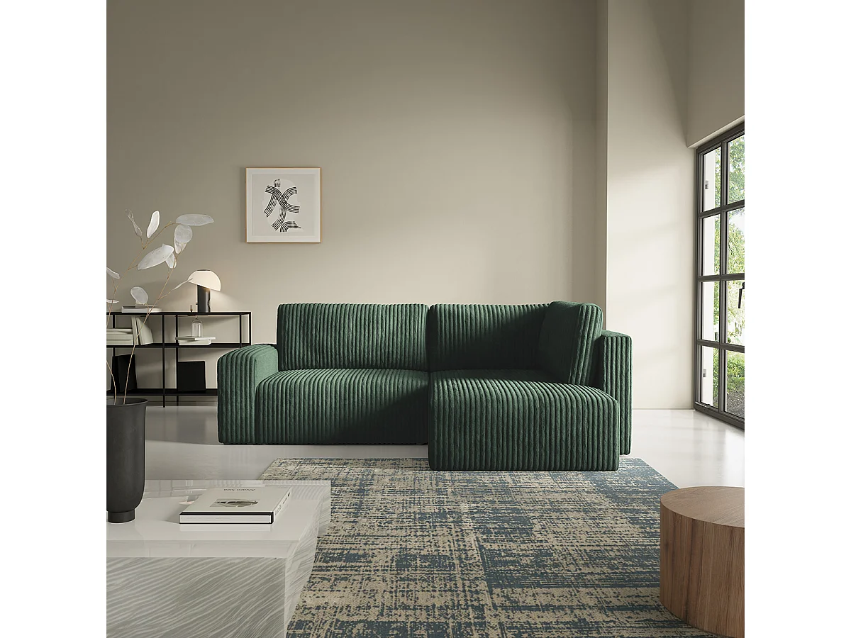 Canapé d'angle réversible et convertible 4 places avec coffre et accoudoirs Angela Vert sapin