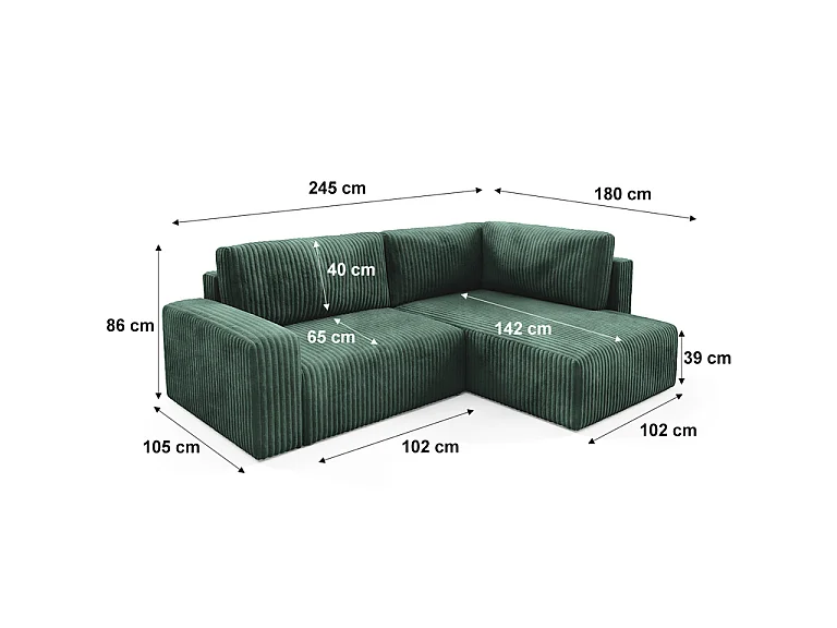 Canapé d'angle réversible et convertible 4 places avec coffre et accoudoirs Angela Vert sapin