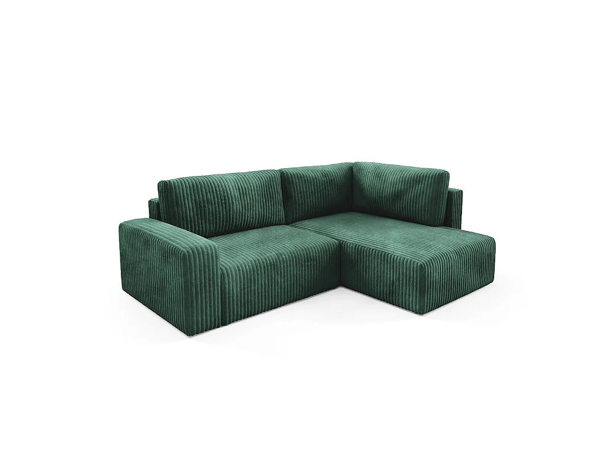 Canapé d'angle droit convertible 4 places avec coffre en tissu vert sapin ANGEL
