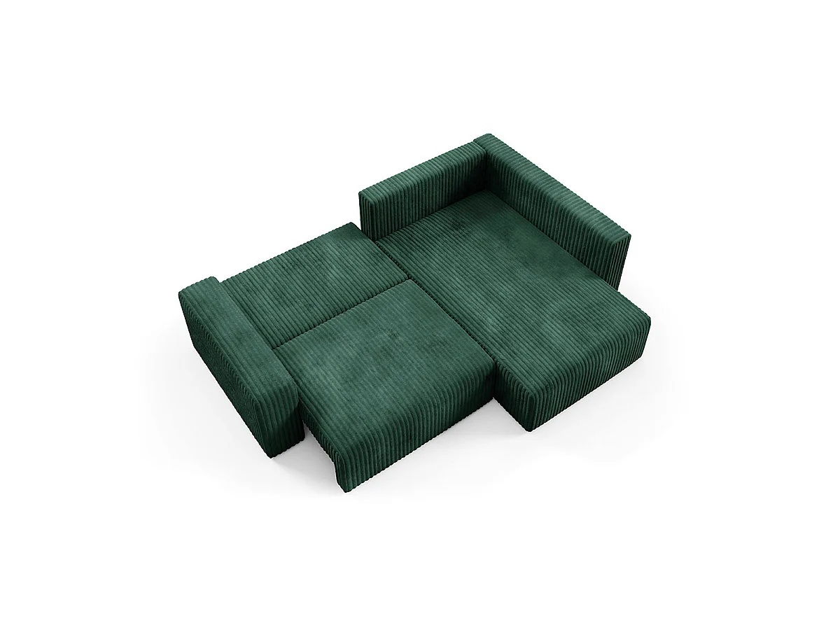 Canapé d'angle droit convertible 4 places avec coffre en tissu vert sapin ANGEL