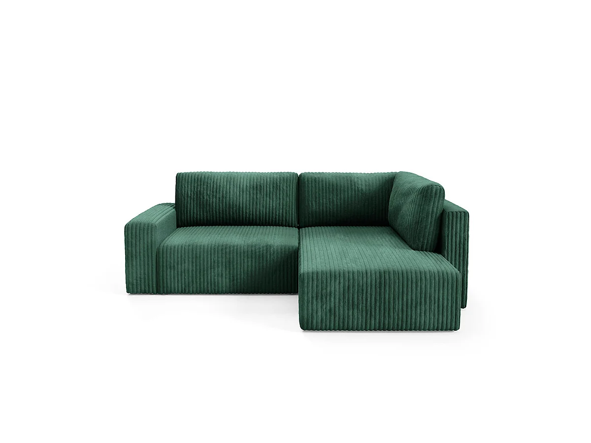 Canapé d'angle droit convertible 4 places avec coffre en tissu vert sapin ANGEL