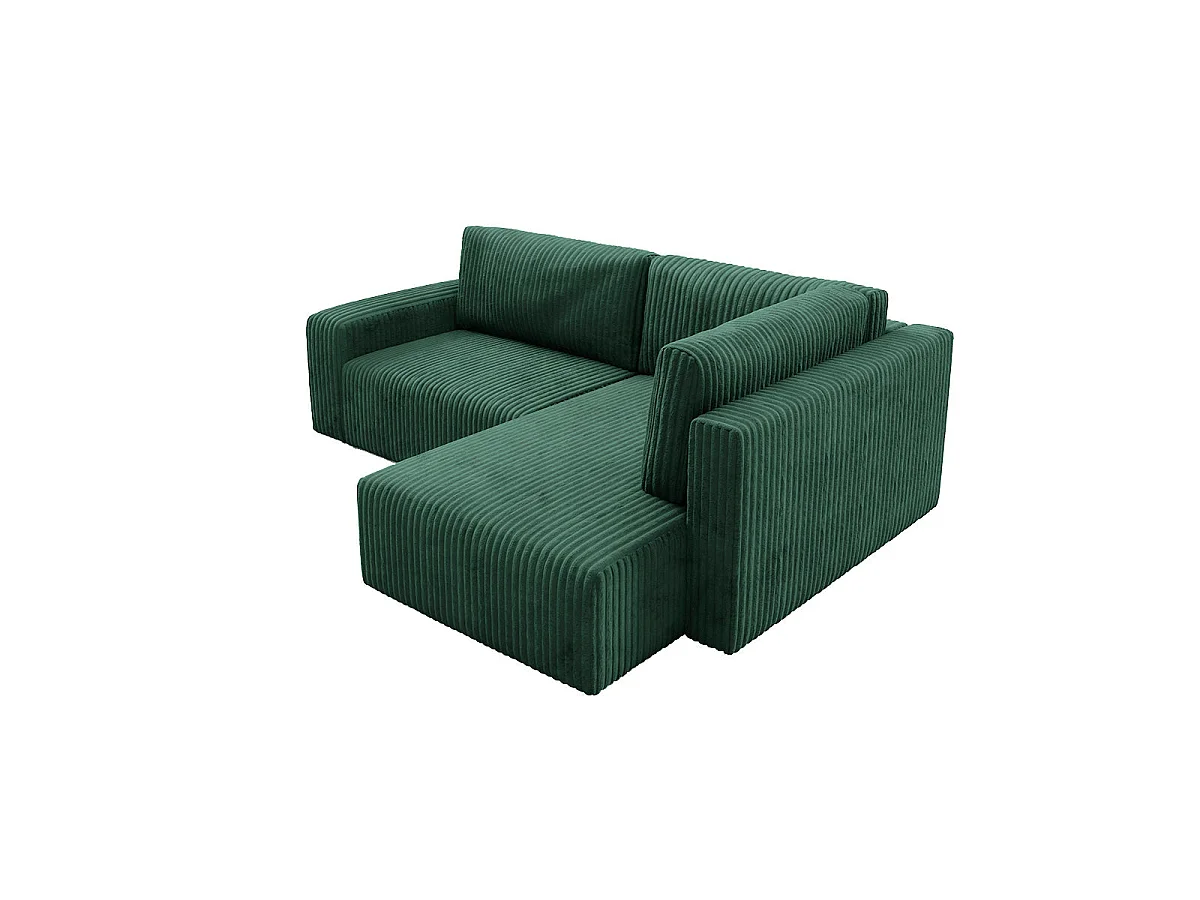 Canapé d'angle droit convertible 4 places avec coffre en tissu vert sapin ANGEL