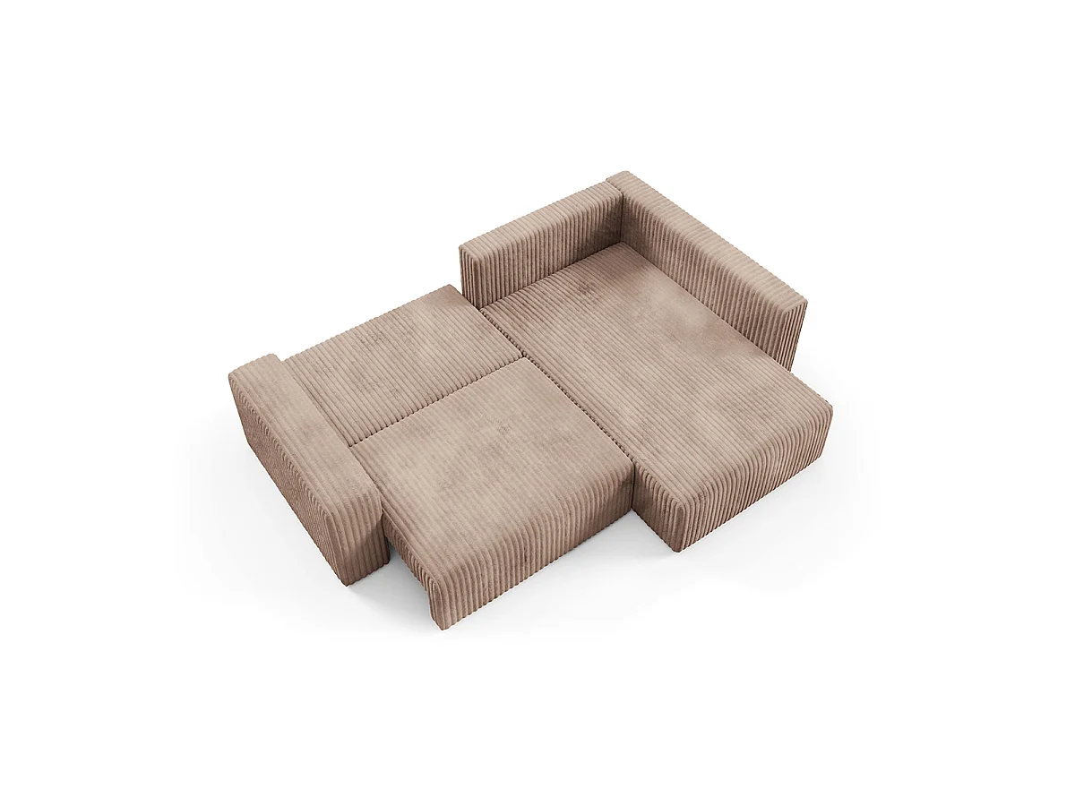 Canapé d'angle réversible et convertible 4 places avec coffre et accoudoirs Angela Marron clair