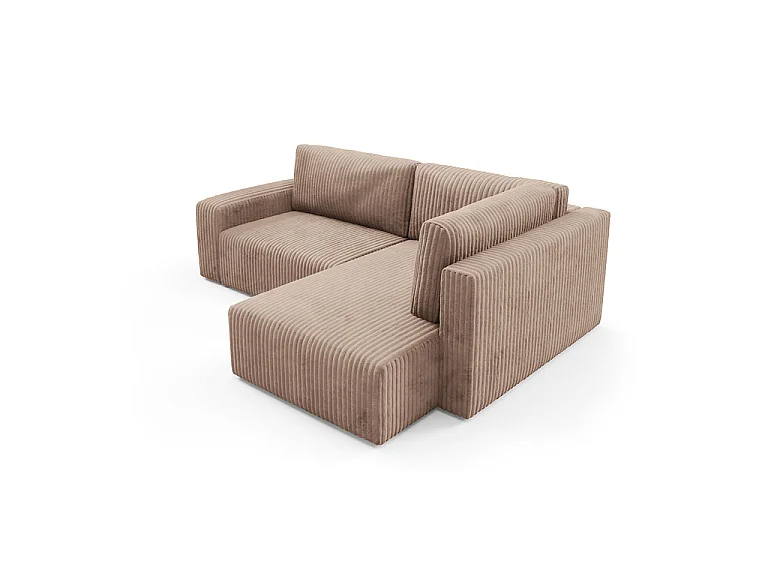 Canapé d'angle réversible et convertible 4 places avec coffre et accoudoirs Angela Marron clair