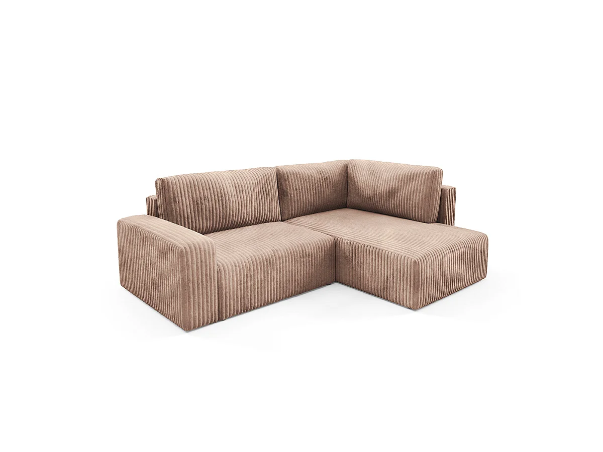 Canapé d'angle droit convertible 4 places avec coffre en tissu marron ANGEL