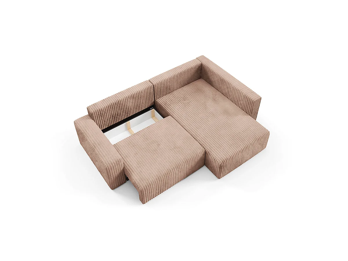 Canapé d'angle droit convertible 4 places avec coffre en tissu marron ANGEL