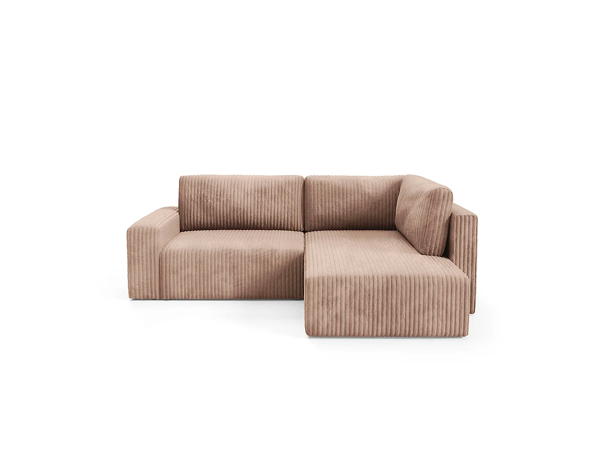 Canapé d'angle droit convertible 4 places avec coffre en tissu marron ANGEL