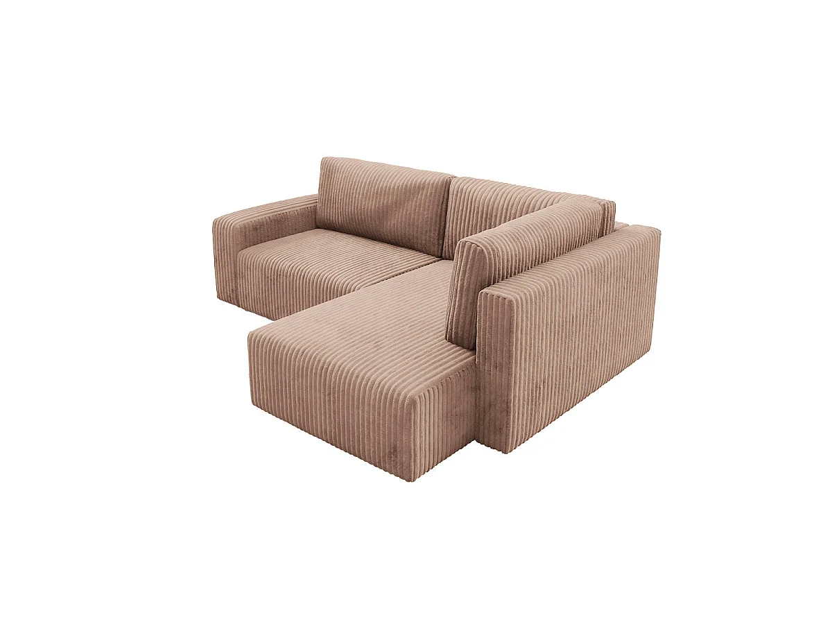 Canapé d'angle droit convertible 4 places avec coffre en tissu marron ANGEL