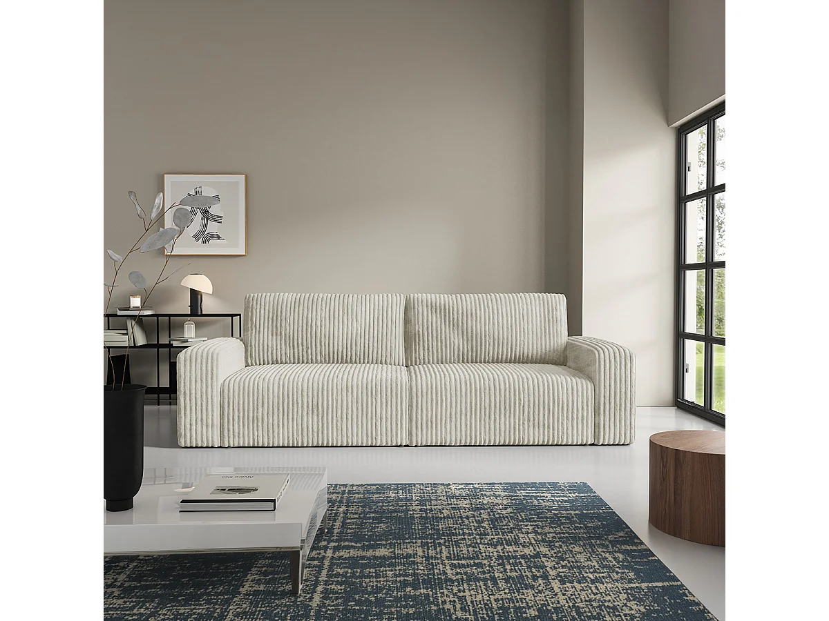 Canapé convertible 3 places avec coffre et accoudoirs Angela Blanc cassé