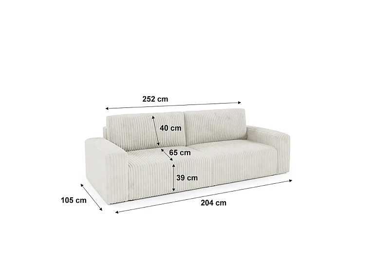 Canapé convertible 3 places avec coffre et accoudoirs Angela Blanc cassé