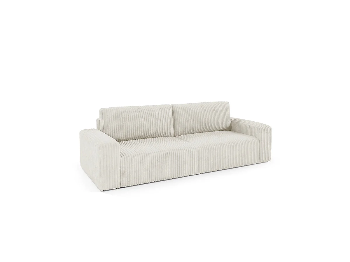 Canapé convertible 3 places avec coffre en tissu blanc ANGELA