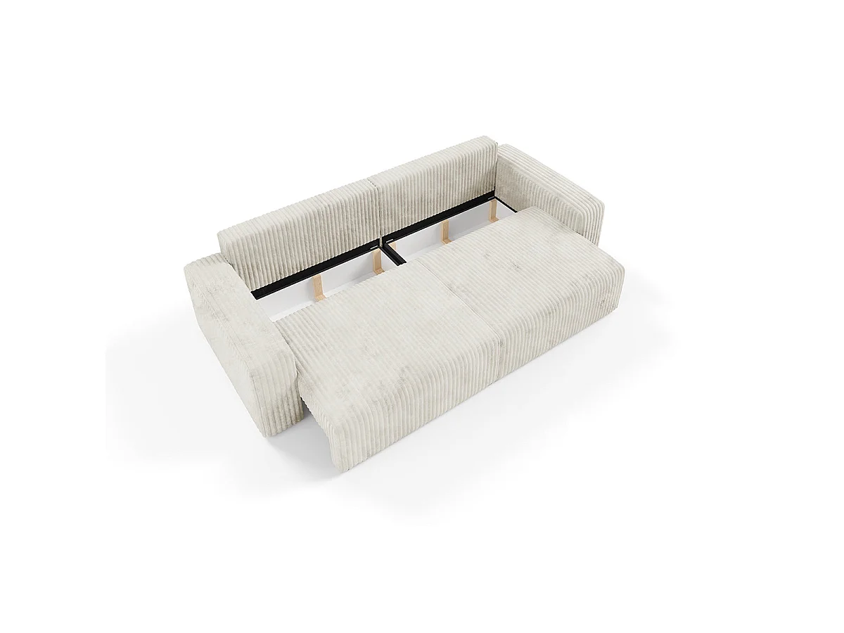 Canapé convertible 3 places avec coffre en tissu blanc ANGELA