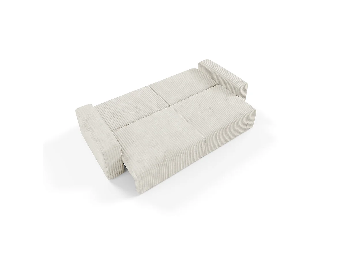 Canapé convertible 3 places avec coffre en tissu blanc ANGELA