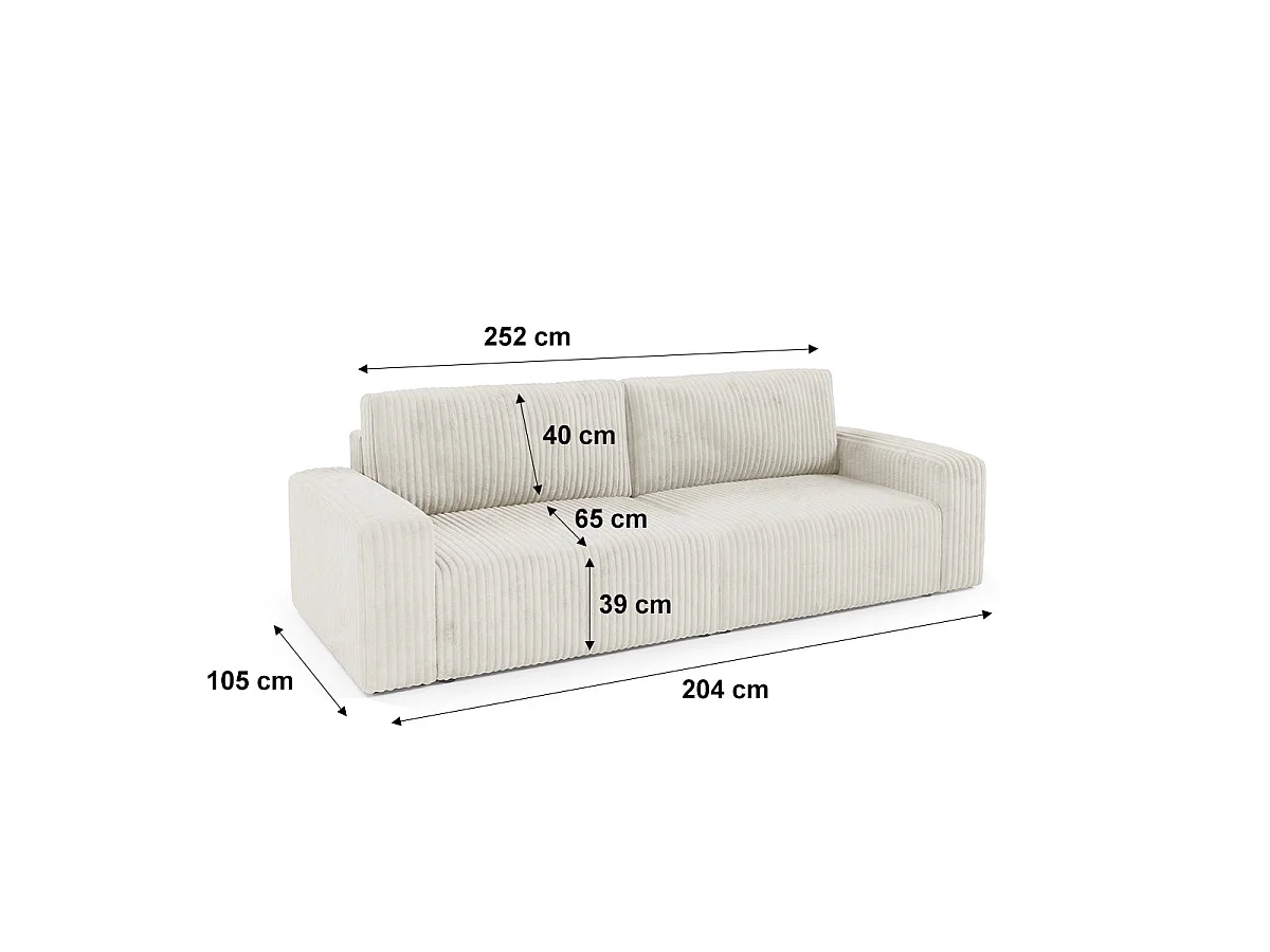 Canapé convertible 3 places avec coffre en tissu blanc ANGELA