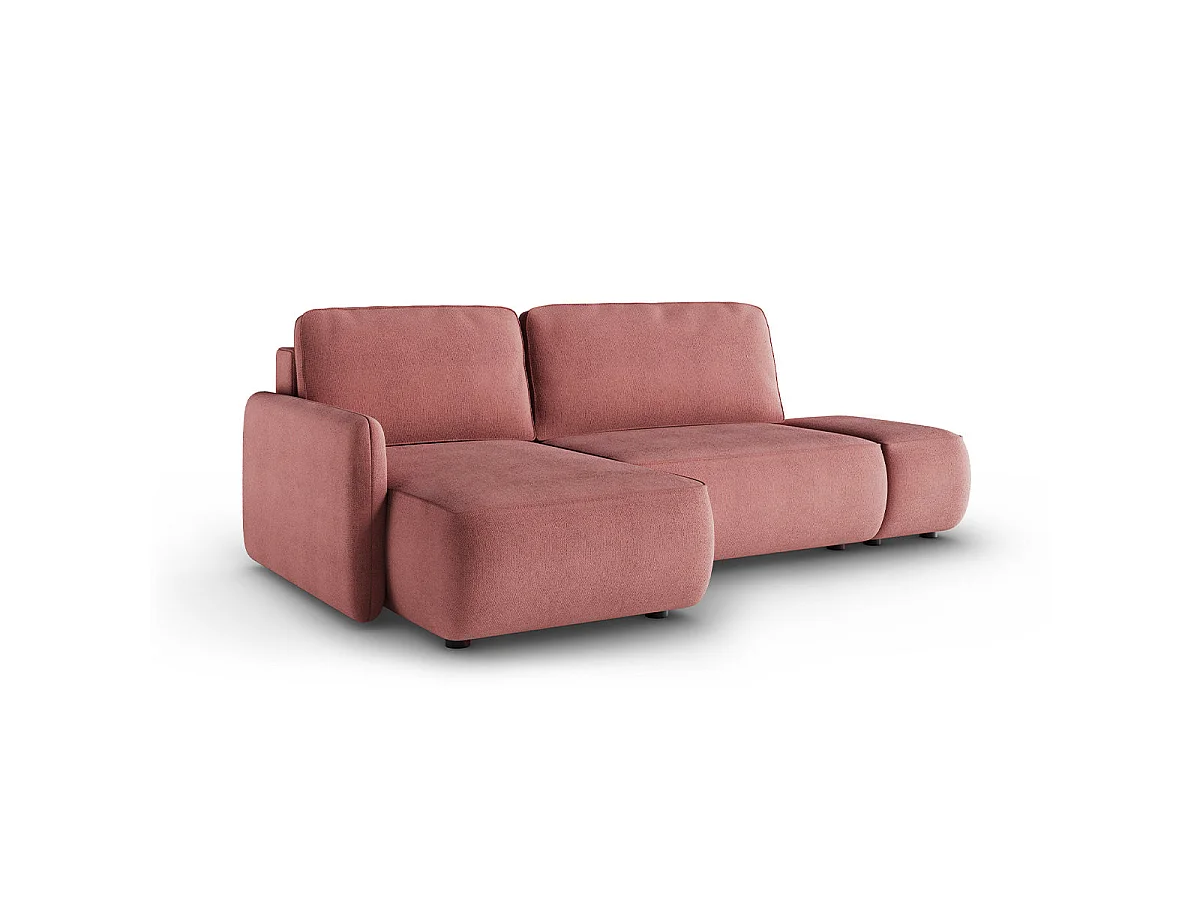 Canapé d'angle convertible 3 places réversible avec coffre en tissu rose ALESSIO