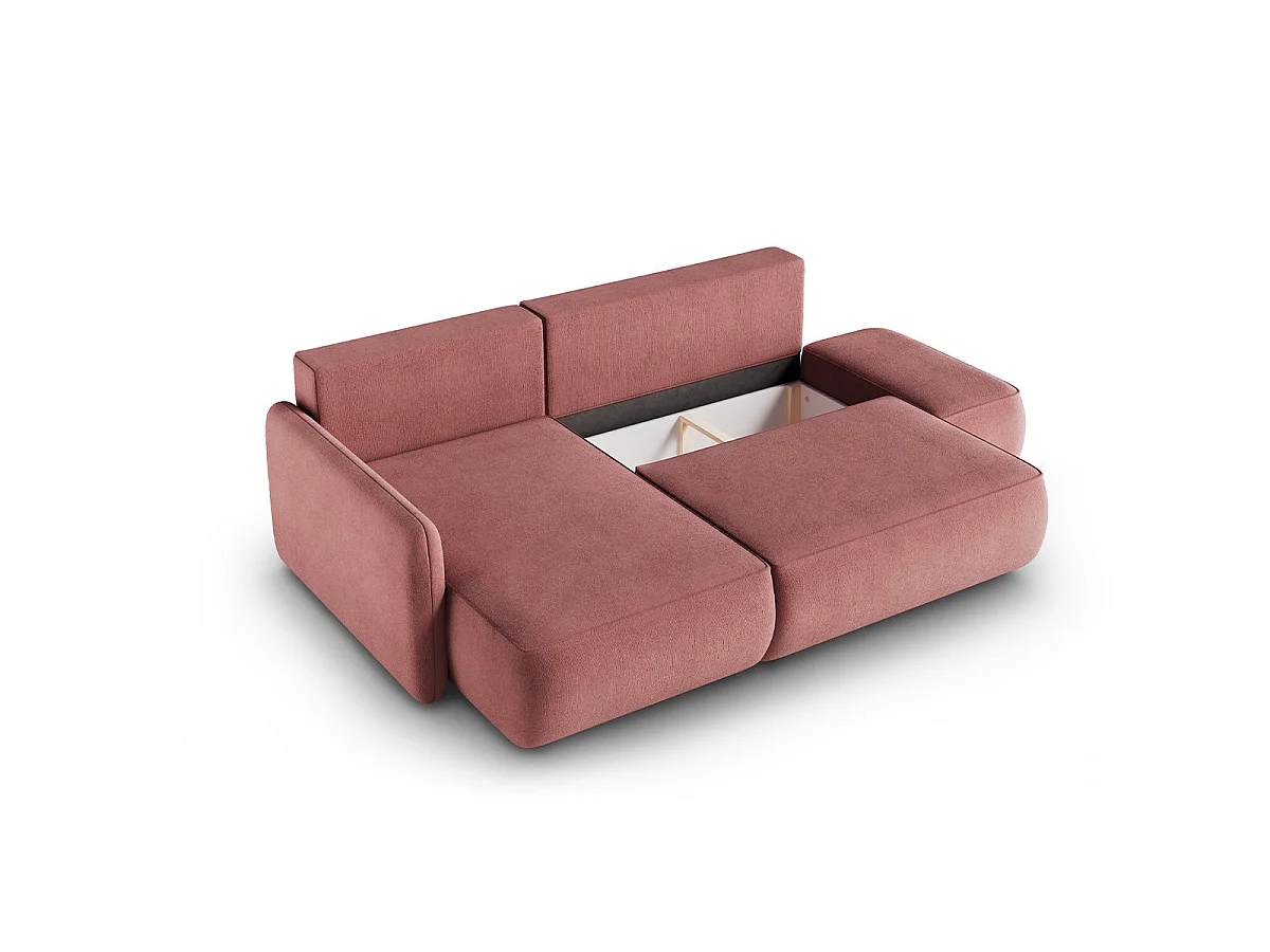 Canapé d'angle convertible 3 places réversible avec coffre en tissu rose ALESSIO