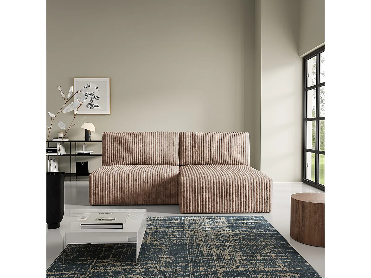 Canapé d'angle réversible et convertible 3 places avec coffre Angela Marron clair