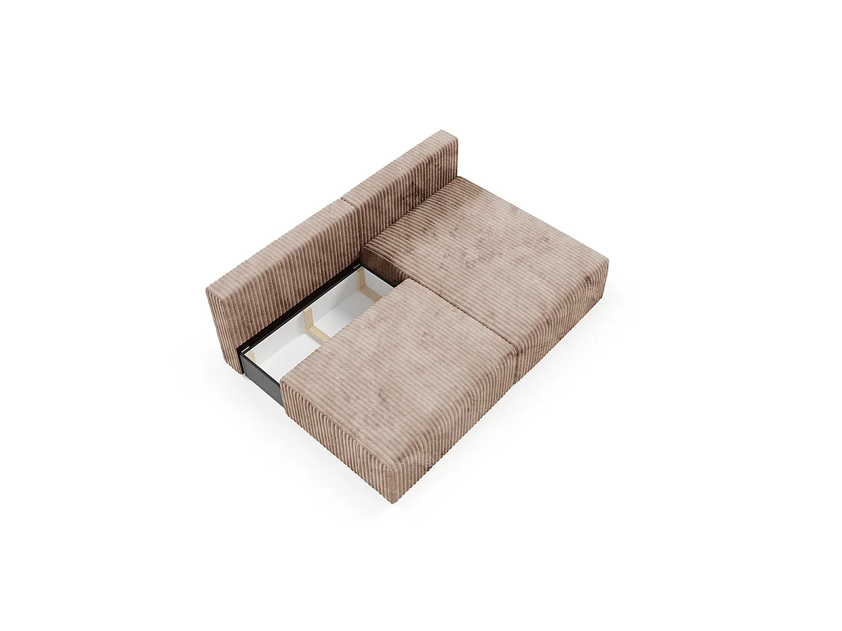 Canapé d'angle réversible et convertible 3 places avec coffre Angela Marron clair