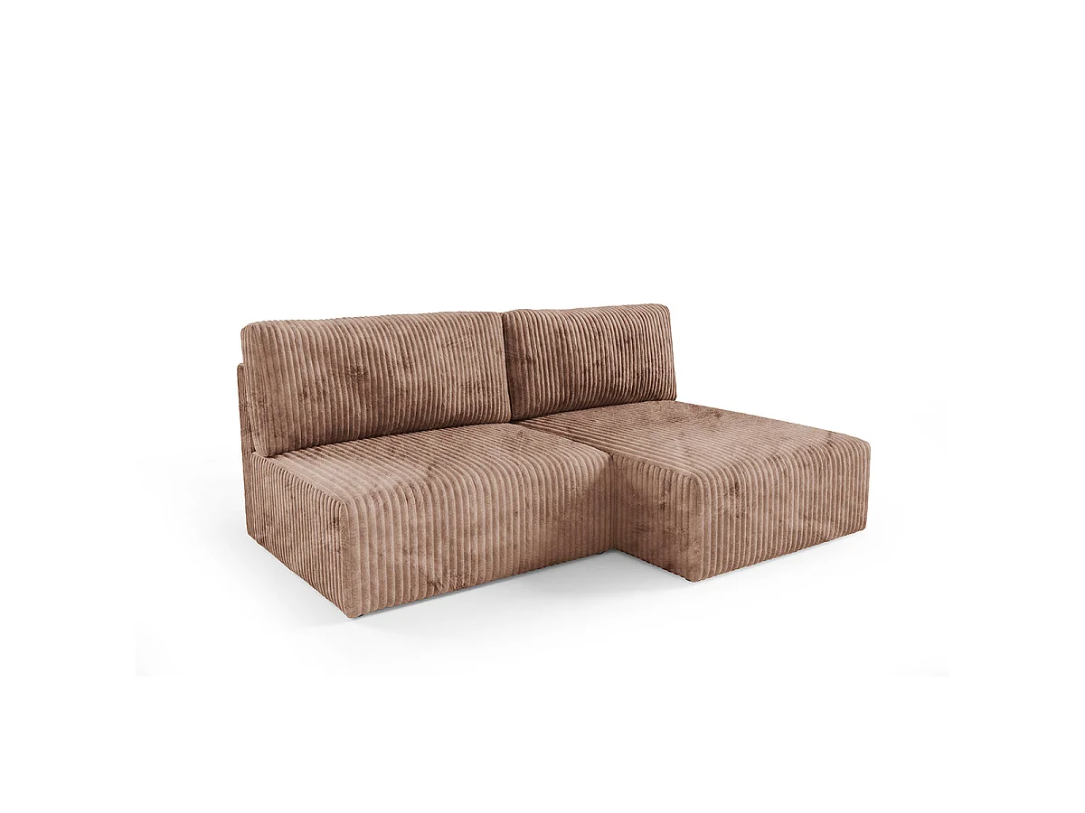 Canapé d'angle convertible 3 places réversible avec coffre en tissu marron ANGEL