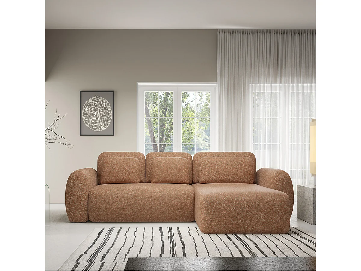 Canapé d'angle réversible et convertible 3 places avec coffre Carmela Orange