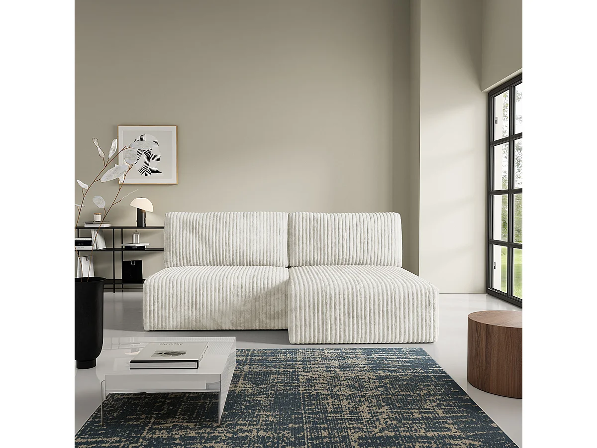 Canapé d'angle réversible et convertible 3 places avec coffre Angela Blanc cassé