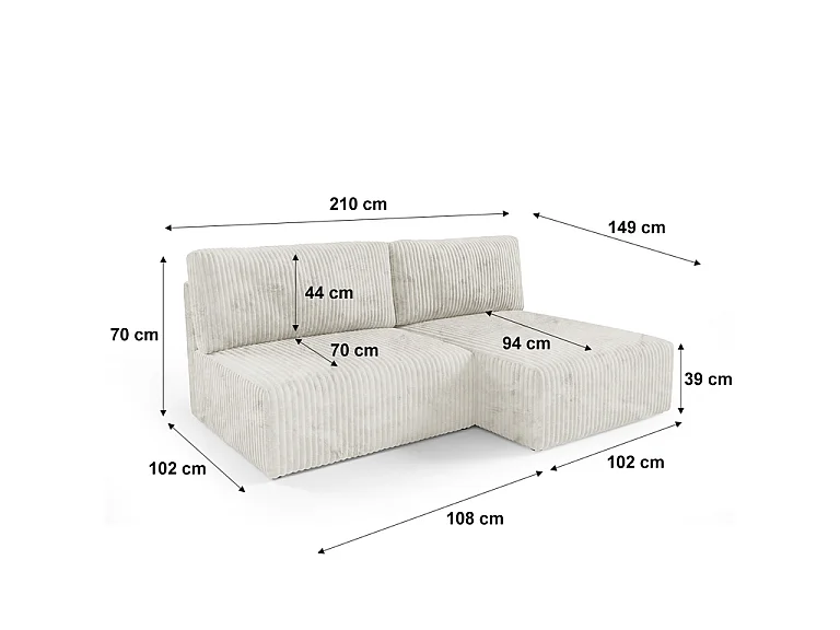 Canapé d'angle réversible et convertible 3 places avec coffre Angela Blanc cassé