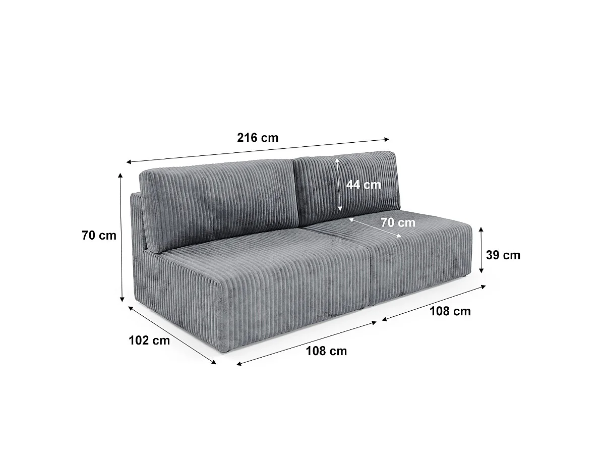 Canapé convertible 3 places avec coffre en tissu gris foncé ANGELA