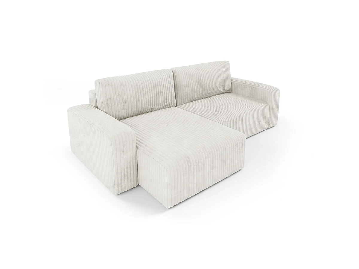 Canapé d'angle réversible et convertible 3 places avec coffre et accoudoirs Angela Blanc cassé