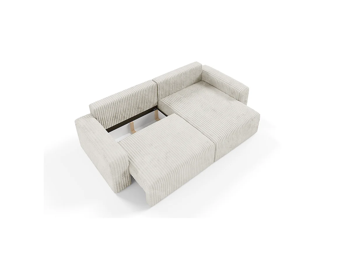 Canapé d'angle réversible et convertible 3 places avec coffre et accoudoirs Angela Blanc cassé