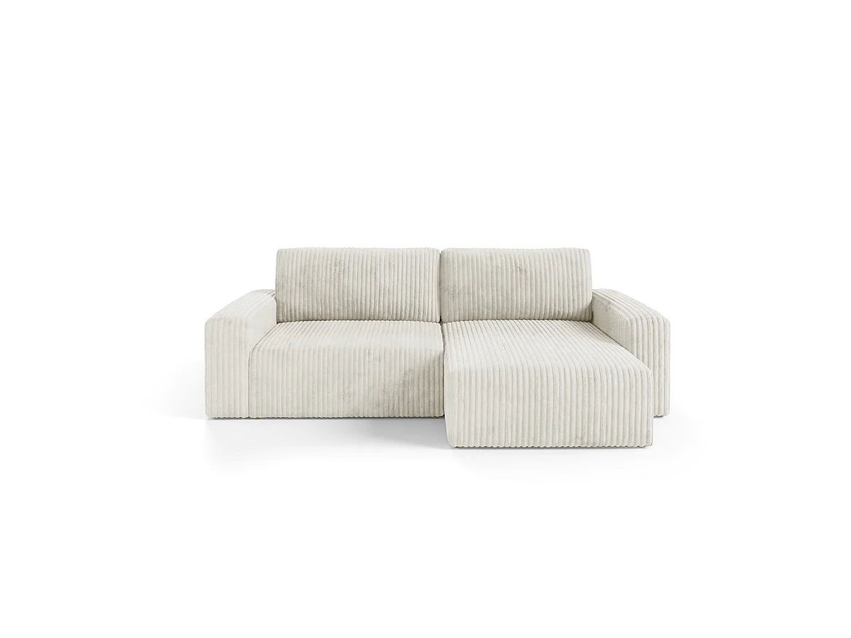 Canapé d'angle convertible 3 places réversible avec coffre en tissu blanc ANGELA
