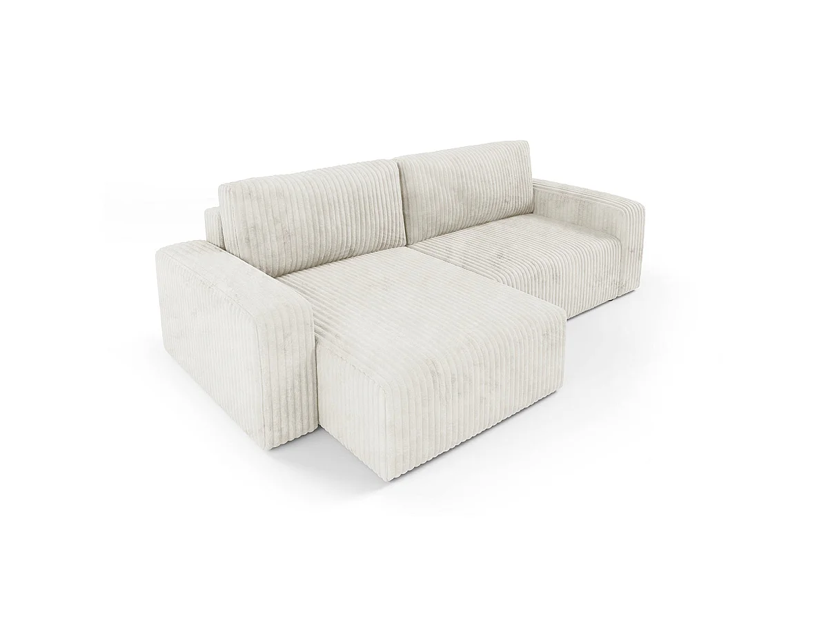 Canapé d'angle convertible 3 places réversible avec coffre en tissu blanc ANGELA