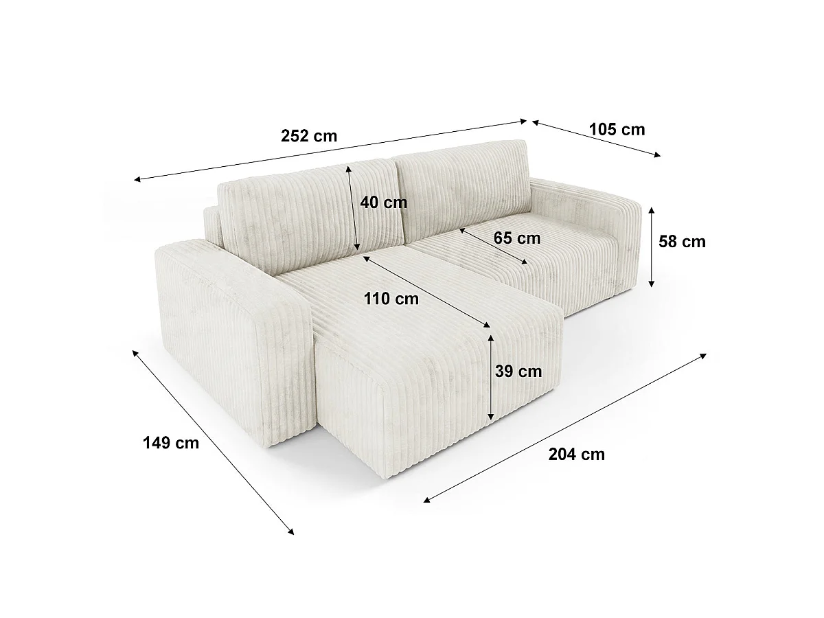 Canapé d'angle convertible 3 places réversible avec coffre en tissu blanc ANGELA