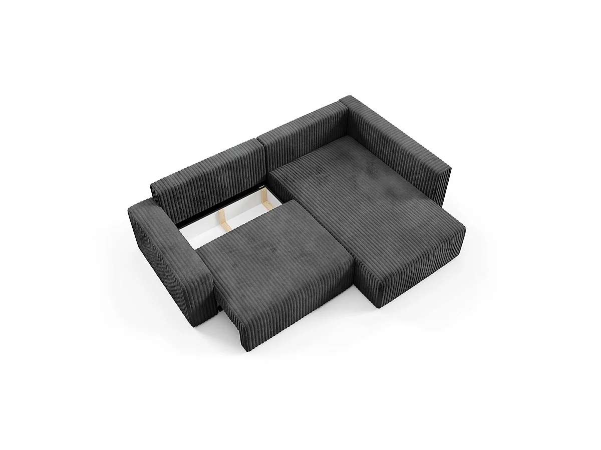 Canapé d'angle réversible et convertible 4 places avec coffre et accoudoirs Angela Noir