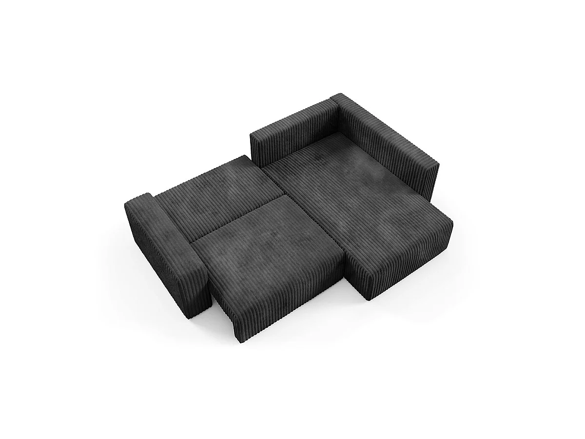 Canapé d'angle droit convertible 4 places avec coffre en tissu noir ANGEL