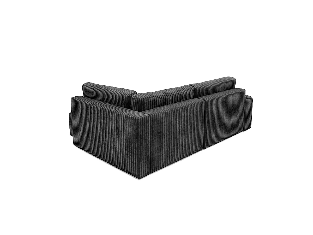 Canapé d'angle droit convertible 4 places avec coffre en tissu noir ANGEL