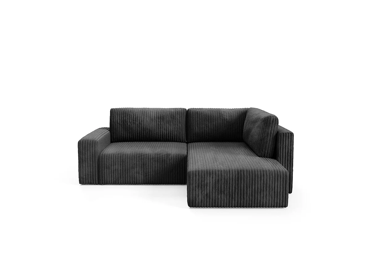 Canapé d'angle droit convertible 4 places avec coffre en tissu noir ANGEL